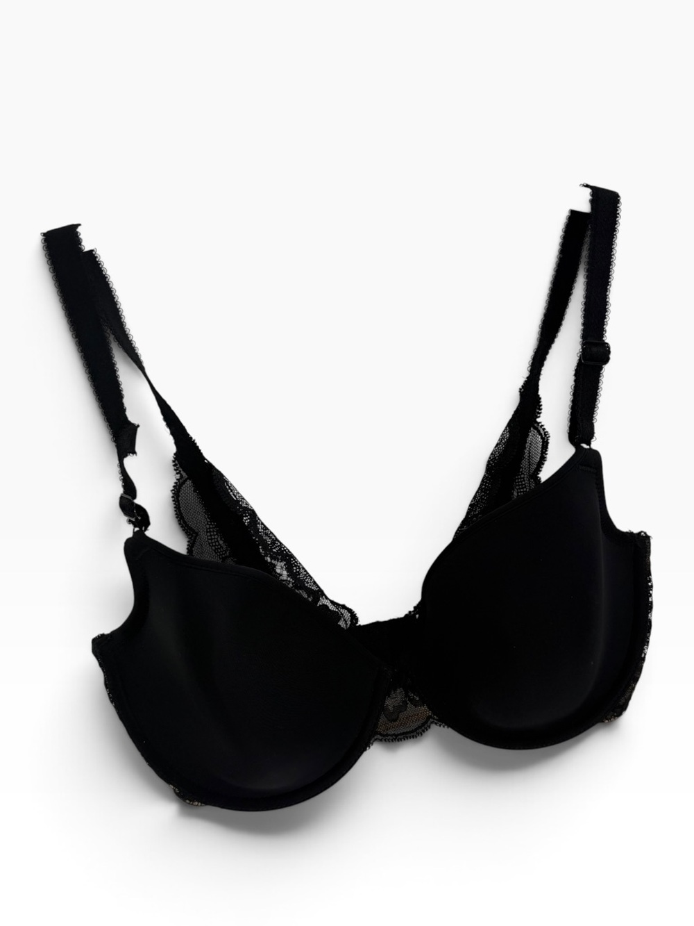 Wacoal Bra Size 34DD Fire And Lace Contour Underwire Black Lined 853252